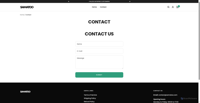Security scan screenshot of https://samatooshop.shop/pages/contactez-nous