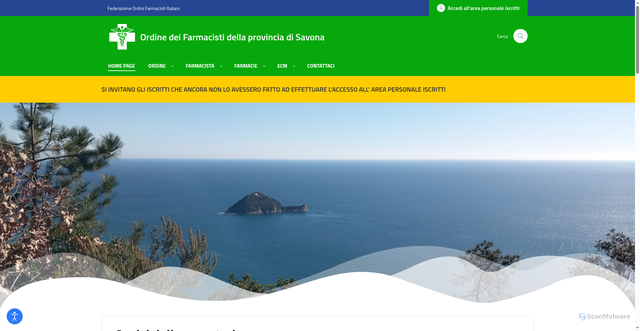 Security scan screenshot of https://www.ordinefarmacistisavona.it/