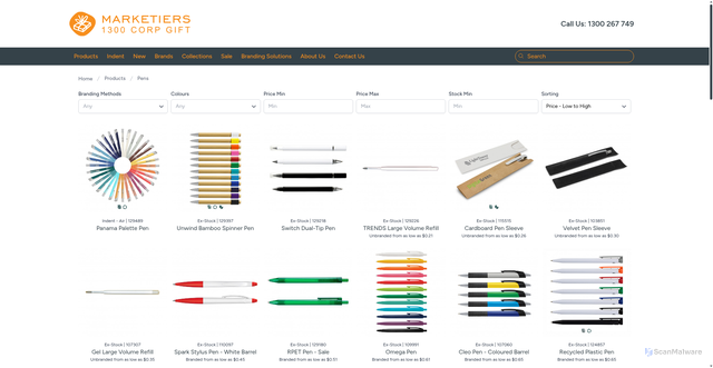 Security scan screenshot of https://marketiersonline.com.au/category/pens