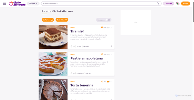 Security scan screenshot of https://ricette.giallozafferano.it
