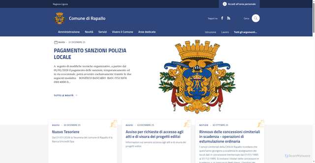 Security scan screenshot of https://www.comune.rapallo.ge.it/