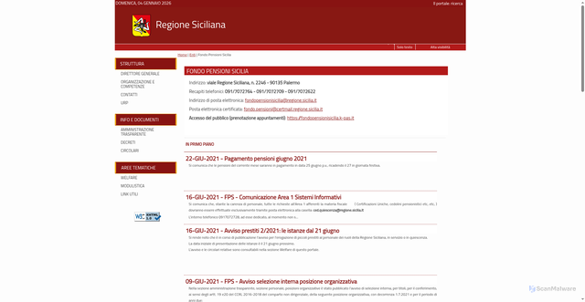 Security scan screenshot of https://pti.regione.sicilia.it/portal/page/portal/PIR_PORTALE/PIR_Enti/PIR_FondoPensioniSicilia