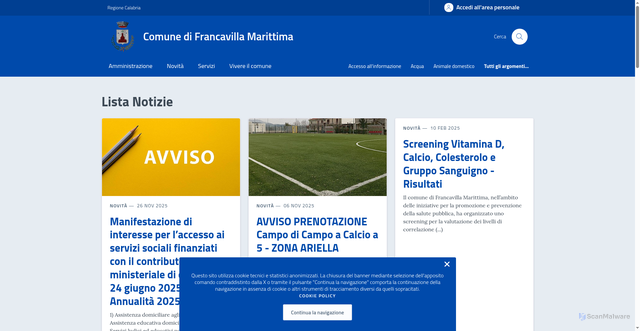 Security scan screenshot of https://comune.francavillamarittima.cs.it/