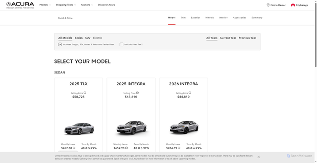 Security scan screenshot of https://www.acura.ca/en/buildyouracura