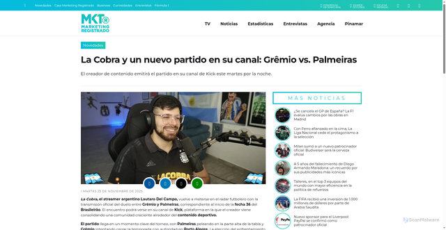 Security scan screenshot of https://www.marketingregistrado.com/futbol/2025/cobra-partido-canal-gremio-vs-palmeiras-45180/