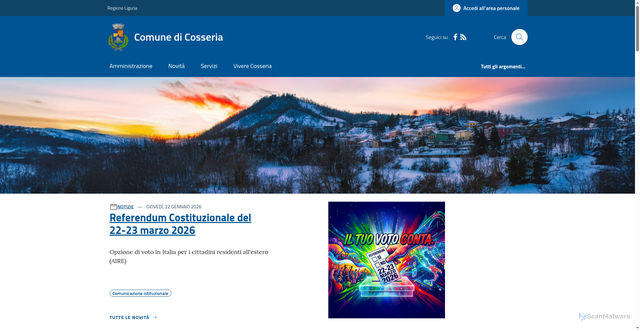 Security scan screenshot of https://www.comune.cosseria.sv.it/