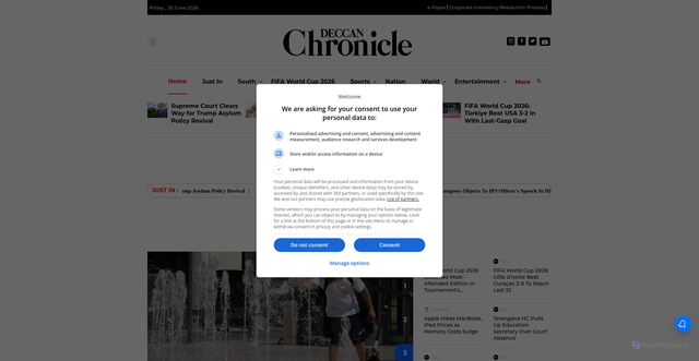 Security scan screenshot of https://deccanchronicle.com