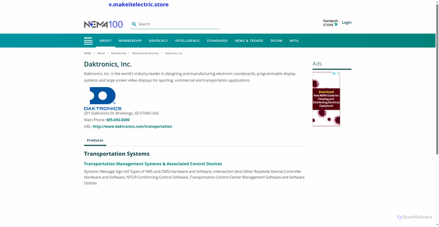 Security scan screenshot of https://www.nema.org/membership/manufacturers/view/daktronics-inc-