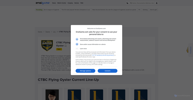Security scan screenshot of https://ensigame.com/teams/lol/ctbc-flying-oyster-cfo