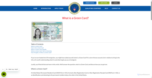 Security scan screenshot of https://www.usgreencardoffice.com/blog/what-is-a-green-card