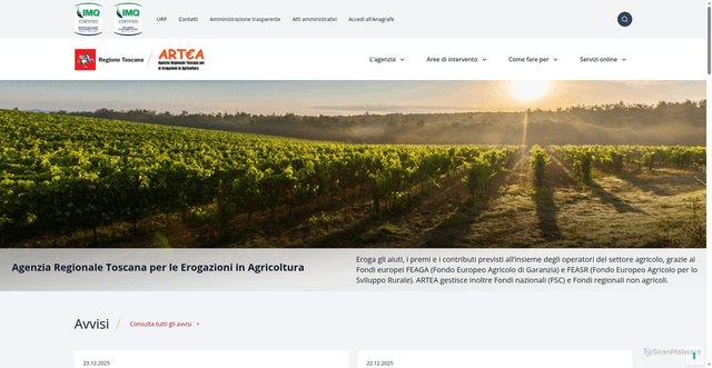Security scan screenshot of https://www.artea.toscana.it/