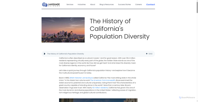 Security scan screenshot of https://language.network/blog/the-history-of-californias-population-diversity