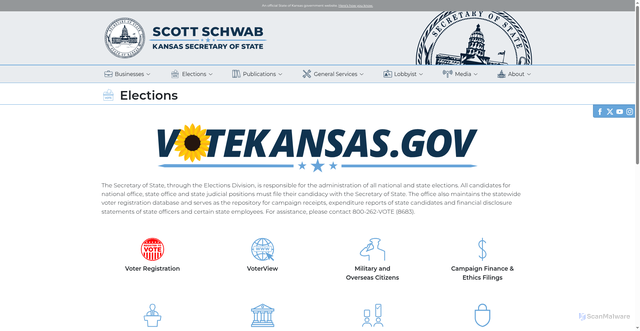 Security scan screenshot of https://sos.ks.gov/elections/elections.html