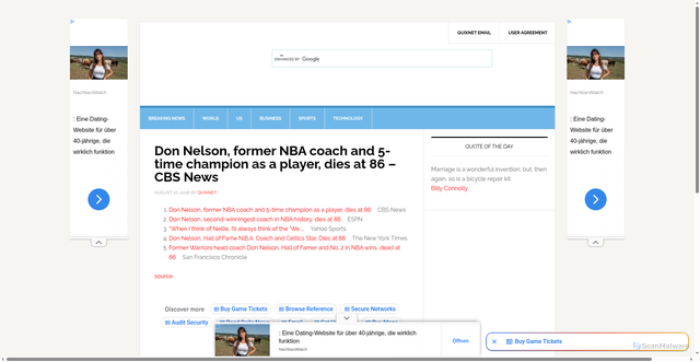 Security scan screenshot of https://quixnet.net/wpinstance/don-nelson-former-nba-coach-and-5-time-champion-as-a-player-dies-at-86-cbs-news/