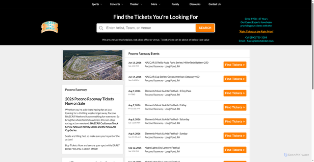 Security scan screenshot of https://www.selectaticket.com/venues/pocono-raceway