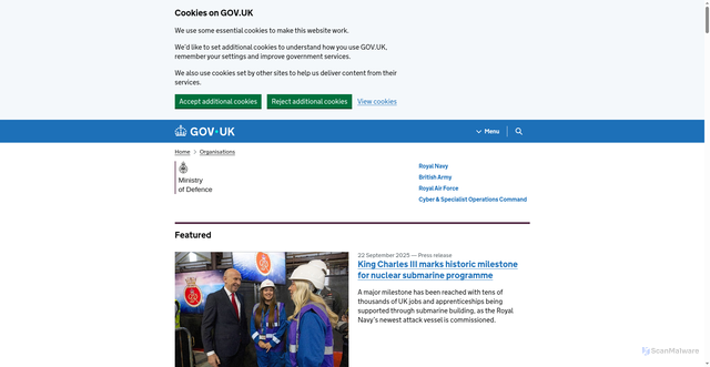 Security scan screenshot of https://www.gov.uk/government/organisations/ministry-of-defence