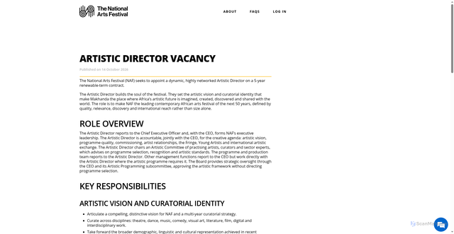 Security scan screenshot of https://nationalartsfestival.co.za/news/naf-artistic-director-vacancy/