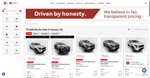 Security scan screenshot of https://www.pretoy.com/new-vehicles/tacoma/