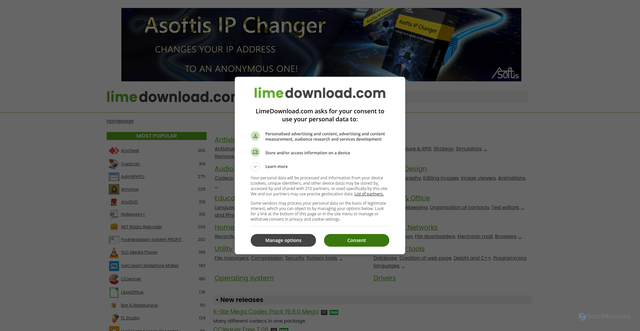Security scan screenshot of https://limedownload.com