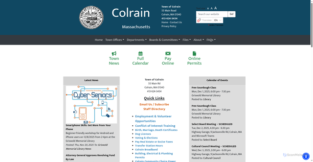 Security scan screenshot of https://colrain-ma.gov/