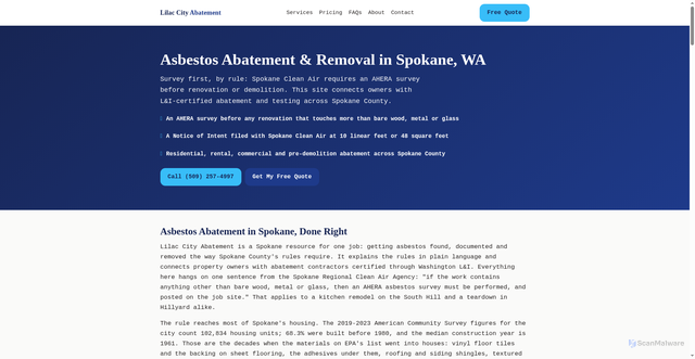 Security scan screenshot of asbestosabatementspokane.com