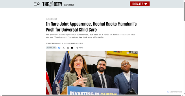 Security scan screenshot of https://www.thecity.nyc/2025/10/14/mamdani-hochul-universal-childcare-joint-appearance/