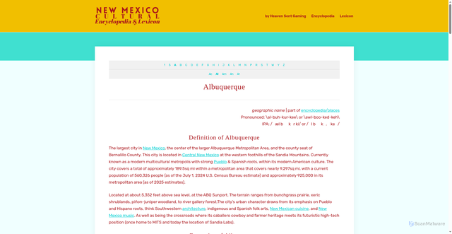 Security scan screenshot of https://newmexicocultural.com/lexicon/albuquerque/