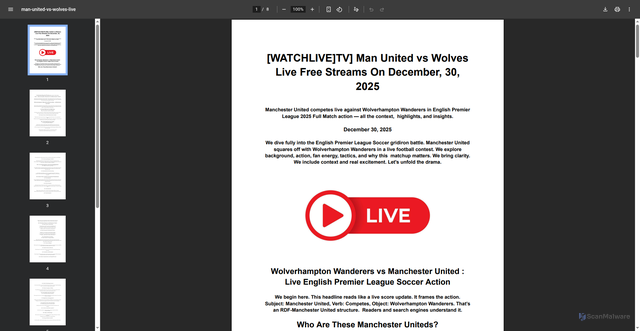 Security scan screenshot of https://www.us.es/sites/default/files/formularios-visita/man-united-vs-wolves-live.pdf