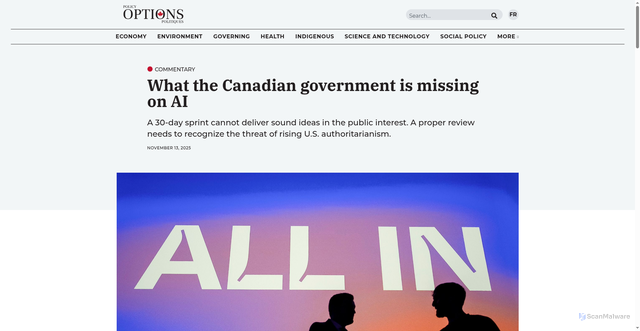 Security scan screenshot of https://policyoptions.irpp.org/2025/11/ai-risks-canada-strategy/
