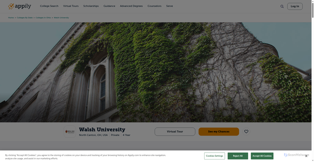Security scan screenshot of https://www.appily.com/colleges/walsh-university