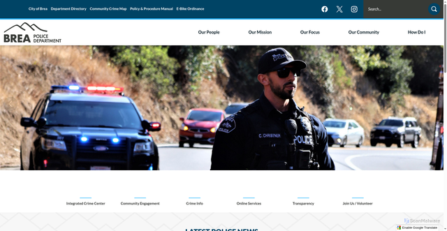 Security scan screenshot of https://www.cityofbrea.gov/1595/Police-Services