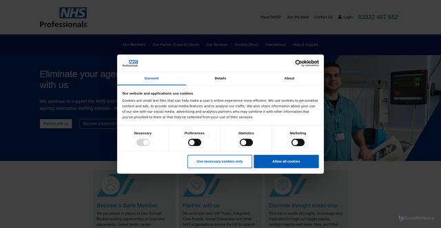Security scan screenshot of https://www.nhsprofessionals.nhs.uk/