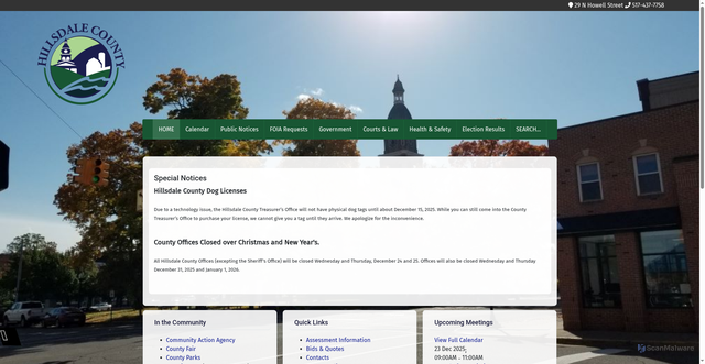 Security scan screenshot of https://hillsdalecounty.gov/