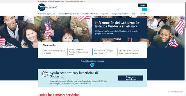 Security scan screenshot of https://www.usa.gov/es/
