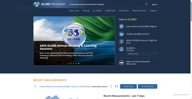 Security scan screenshot of https://globe.gov/