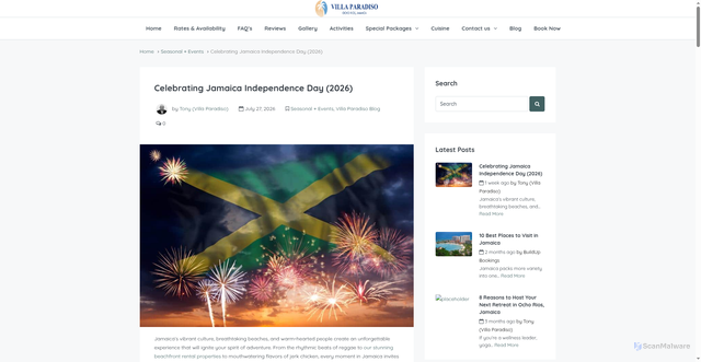 Security scan screenshot of https://www.villaparadisojamaica.com/blog/jamaica-independence-day/