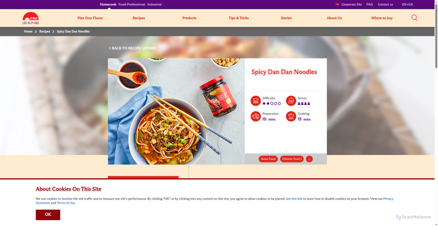 Security scan screenshot of https://usa.lkk.com/en/recipes/spicy-dan-dan-noodles