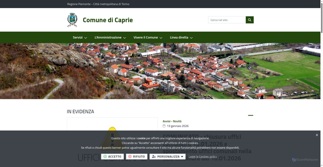 Security scan screenshot of https://www.comune.caprie.to.it/it-it/home