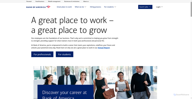 Security scan screenshot of https://careers.bankofamerica.com