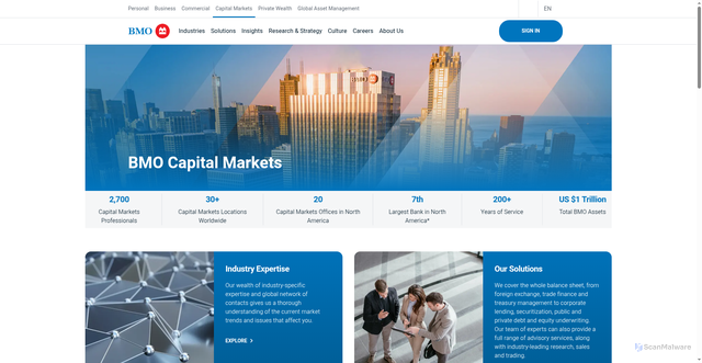 Security scan screenshot of https://capitalmarkets.bmo.com/en/