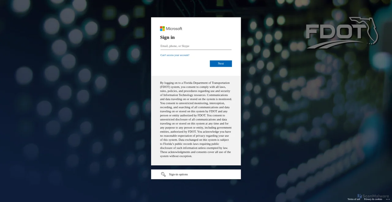 Security scan screenshot of https://fldot.sharepoint.com