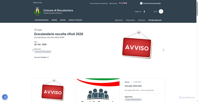 Security scan screenshot of https://comune.roccalumera.me.it/