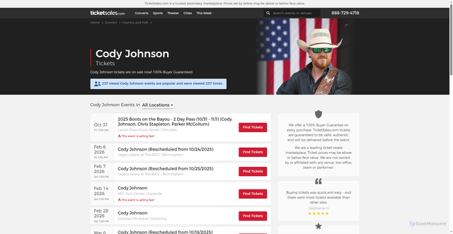 Security scan screenshot of https://www.ticketsales.com/cody-johnson-tickets
