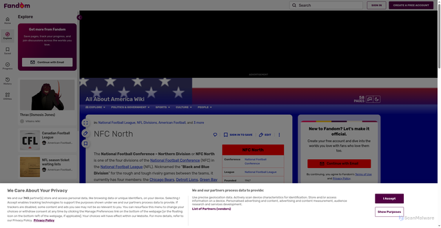 Security scan screenshot of https://all-about-america.fandom.com/wiki/NFC_North