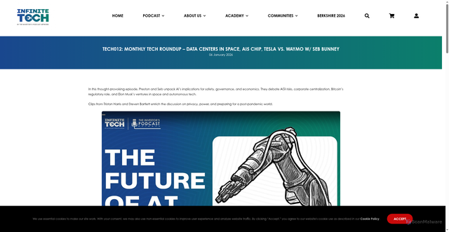 Security scan screenshot of http://theinvestors-podcast.com/infinite-tech/monthly-tech-roundup-data-centers-in-space-ai5-chip-tesla-vs-waymo-w-seb-bunney/