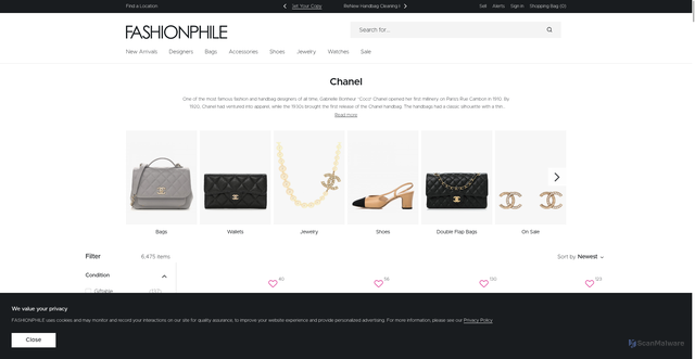 Security scan screenshot of https://www.fashionphile.com/shop/brands/chanel