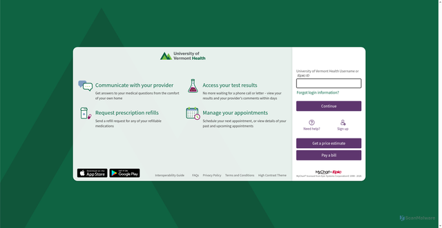 Security scan screenshot of https://mychart.uvmhealth.org
