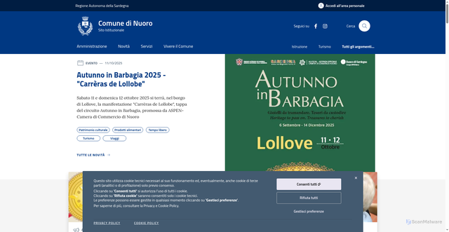 Security scan screenshot of https://www.comune.nuoro.it/