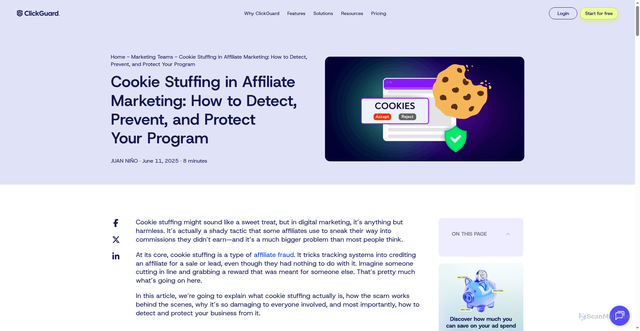 Security scan screenshot of https://www.clickguard.com/blog/cookie-stuffing/