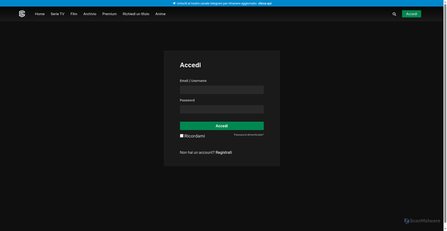 Security scan screenshot of https://streaming-community.host/login.html